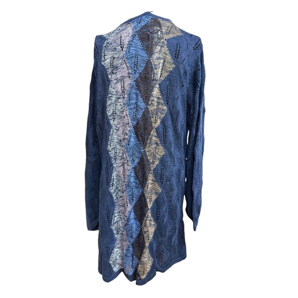 Absolutely Creative Worldwide Open Knit Cardigan Sweater Blue Diamond Pattern 2X